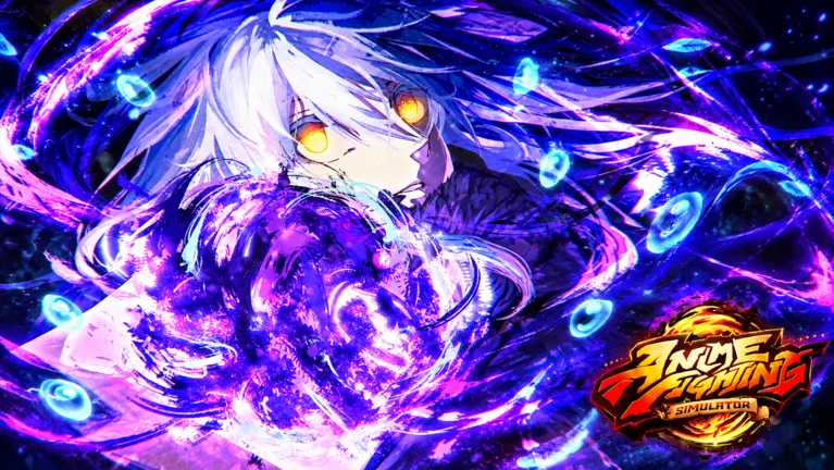 Anime Fighting Simulator art of a fighter channeling purple energy