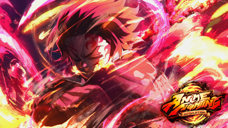 Anime Fighting Simulator art of a flame-covered fighter ready to fight